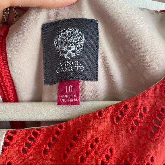 VINCE Camuto 100% Cotton Eyelet Orange Sleeveless Fit & Flare Mini Dress Size 10 - Picture 4 of 13